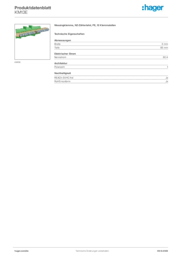 Hager Produktdatenblatt KM13E
