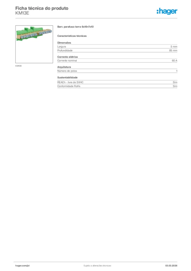 Imagem Hager Ficha técnica do produto KM13E | Hager Portugal