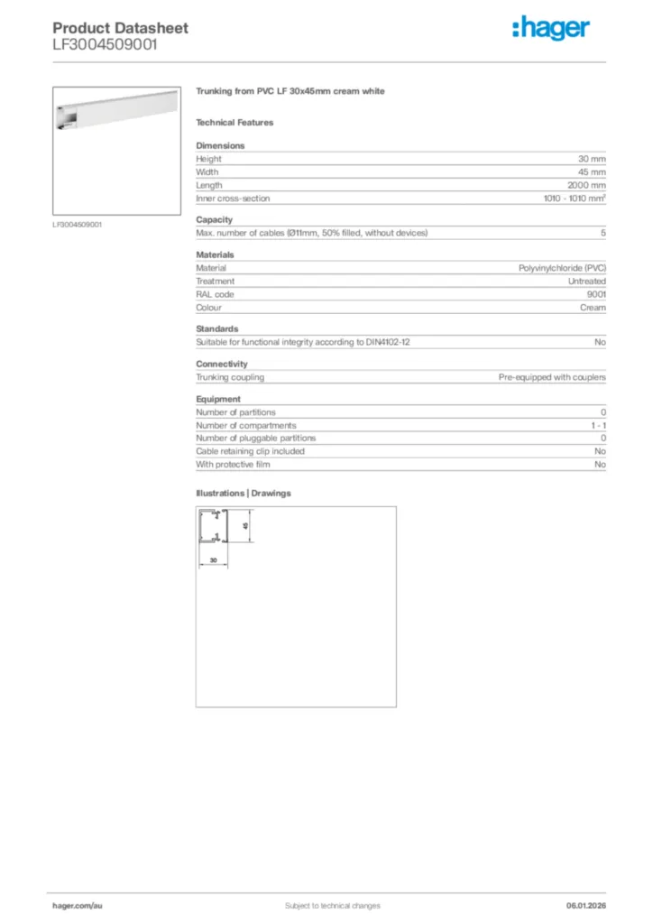 Image Hager Product data sheet LF3004509001  | Hager Australia