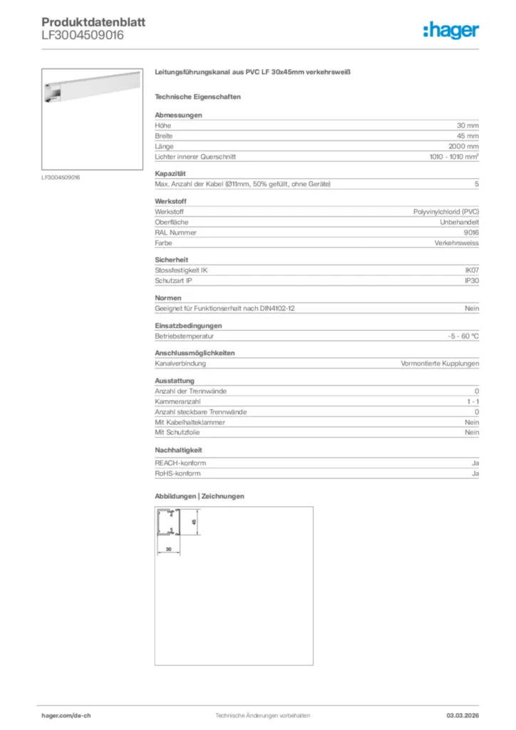 Bild Hager Produktdatenblatt LF3004509016 | Hager Schweiz