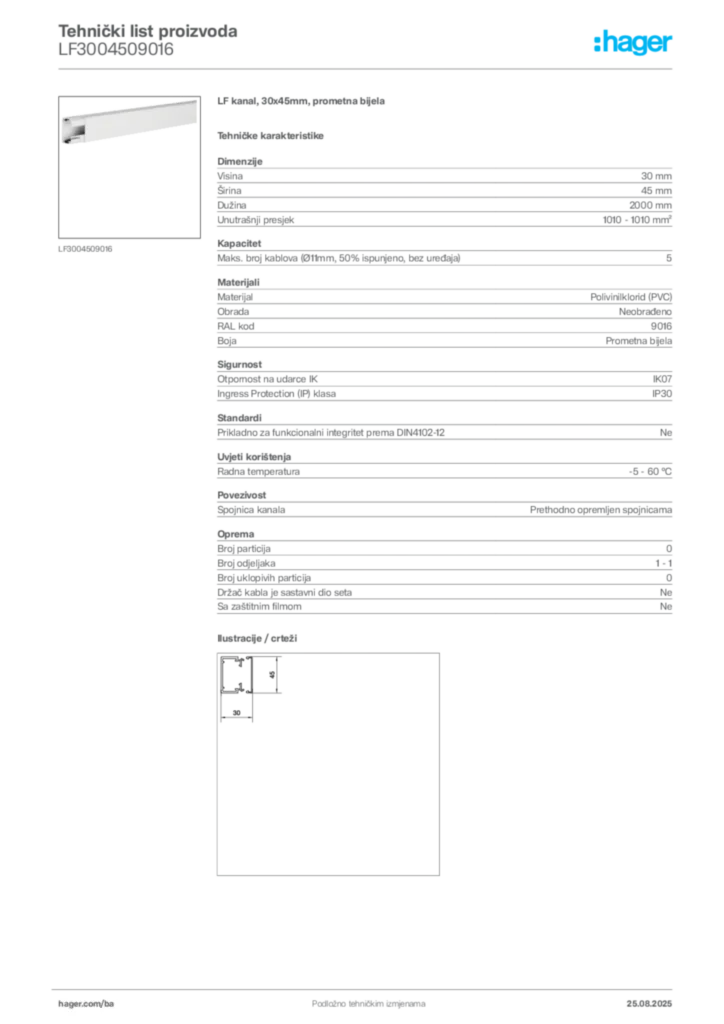 Slika Hager Product data sheet LF3004509016  | Hager