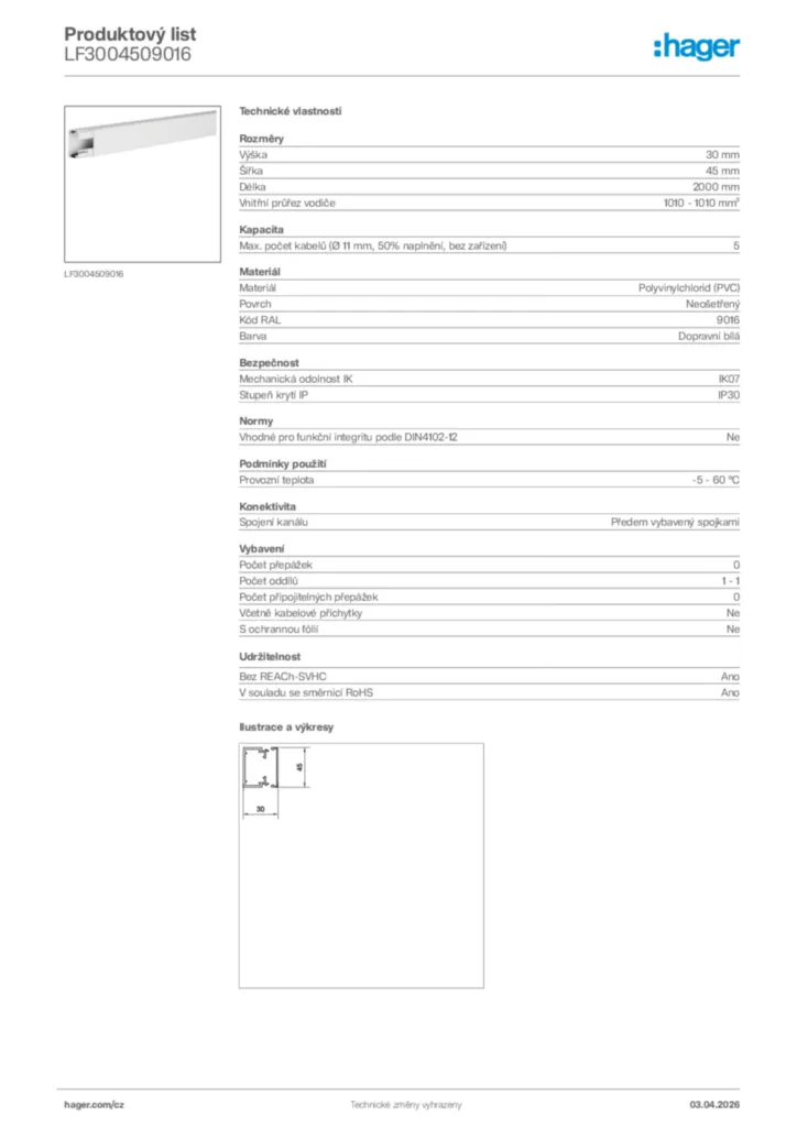 Obrázek Hager Product data sheet LF3004509016 | Hager