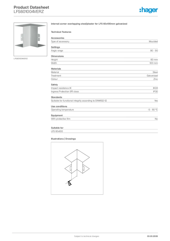 Image Hager Product data sheet LFS601004VERZ  | Hager Africa