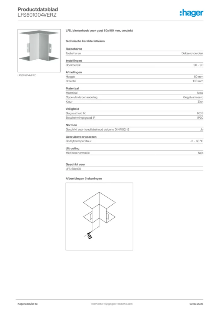 Afbeelding Hager Productdatablad LFS601004VERZ | Hager Belgium