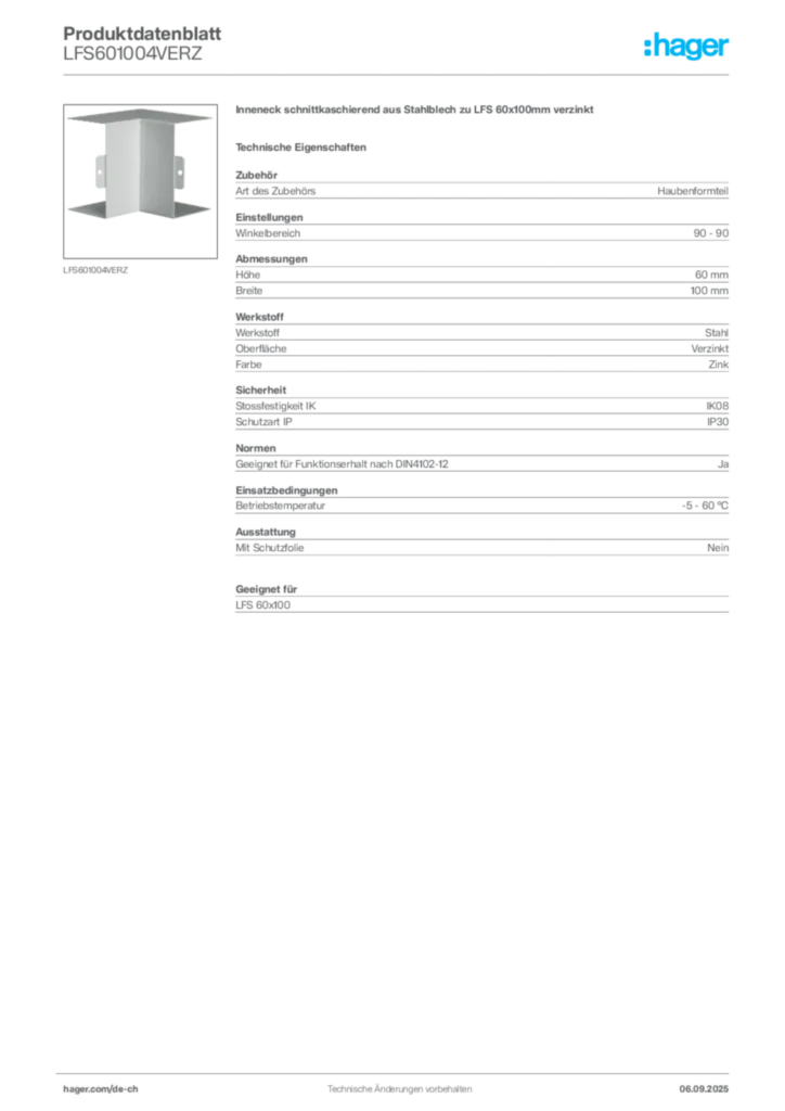 Bild Hager Produktdatenblatt LFS601004VERZ | Hager Schweiz