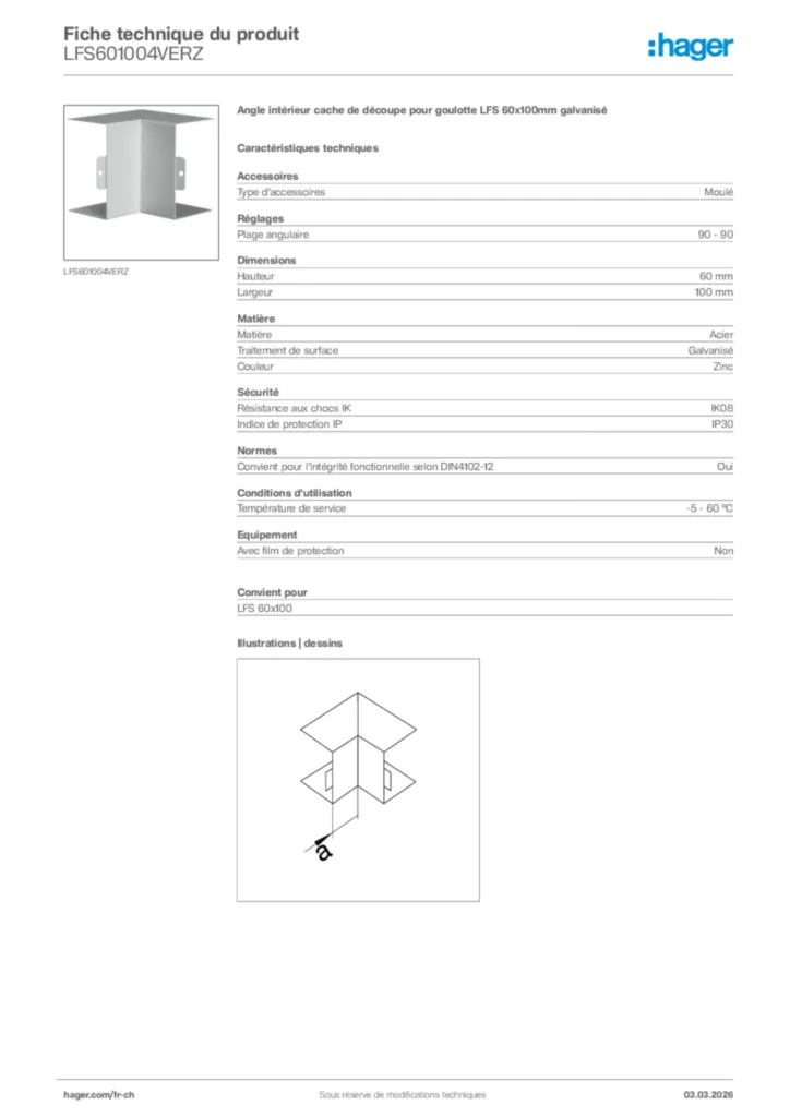 Image Hager Fiche technique du produit LFS601004VERZ | Hager Suisse