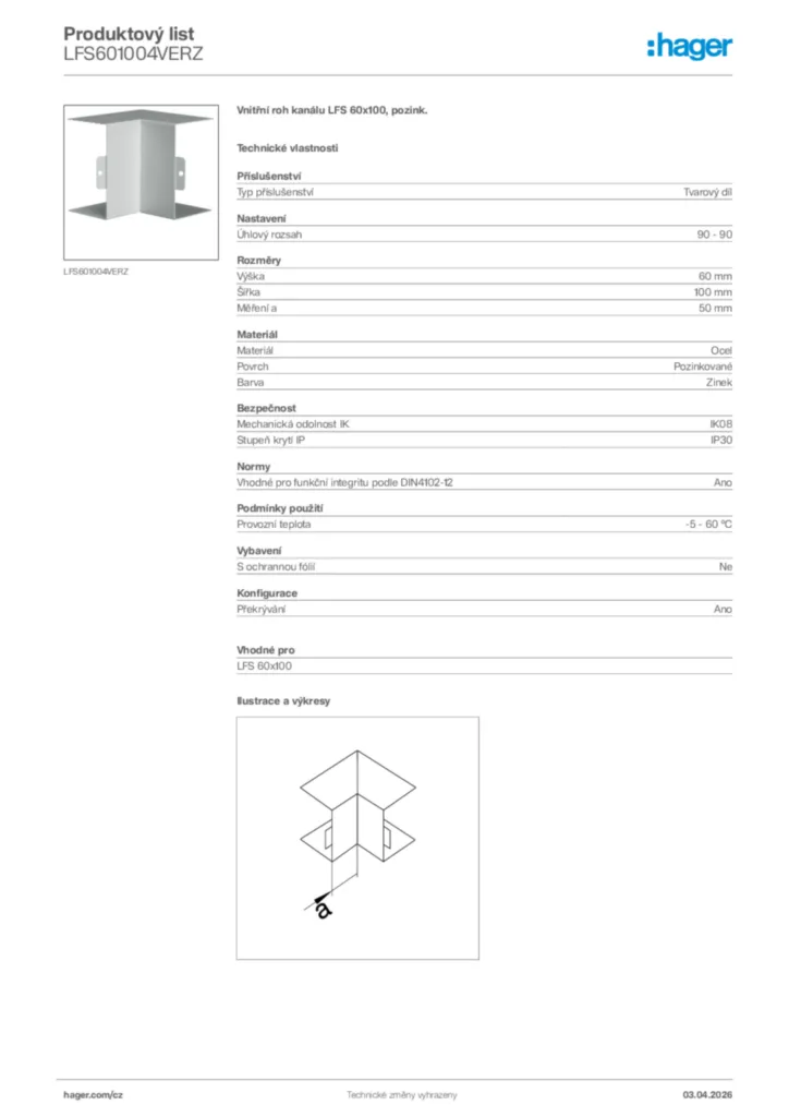 Obrázek Hager Product data sheet LFS601004VERZ | Hager