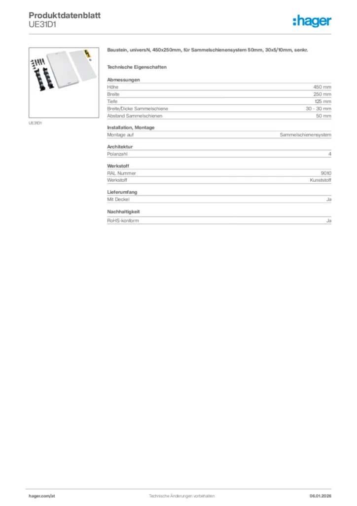 Bild Hager Produktdatenblatt UE31D1 | Hager Deutschland