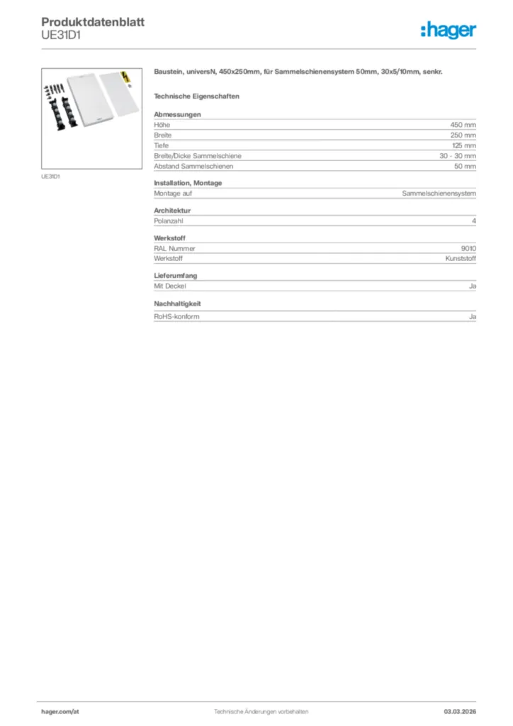 Bild Hager Produktdatenblatt UE31D1 | Hager Deutschland