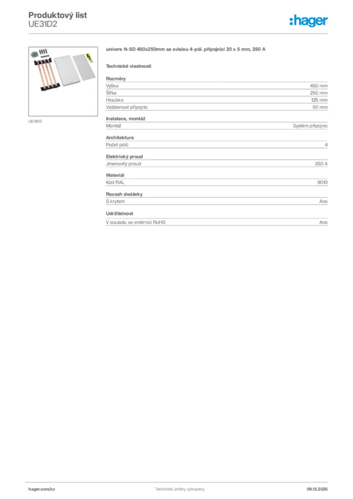 Obrázek Hager Product data sheet UE31D2 | Hager