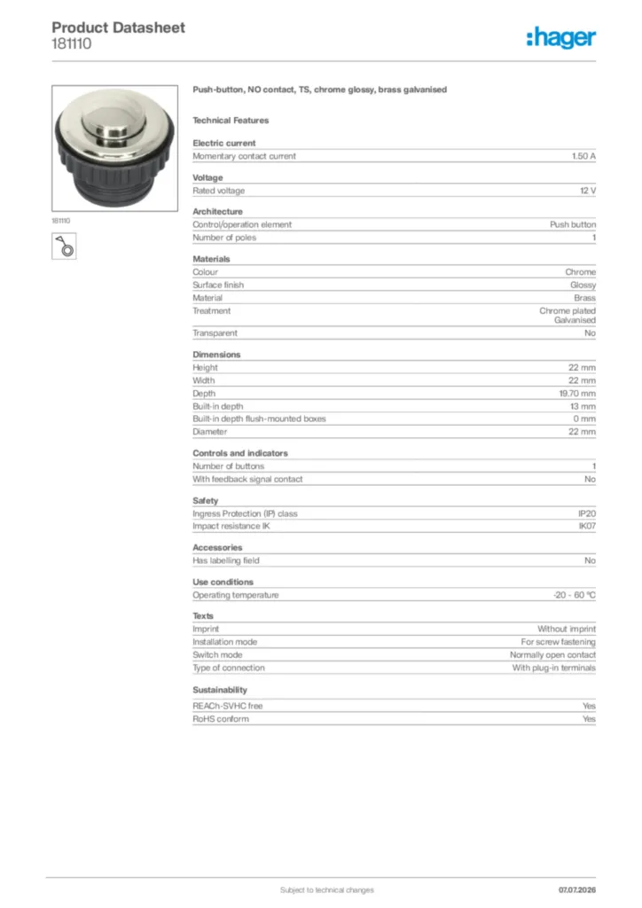 Image Hager Product data sheet 181110  | Hager Africa