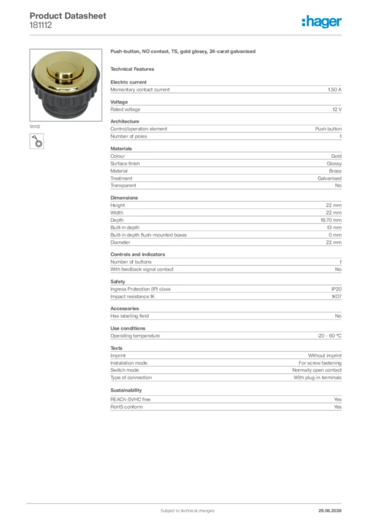 Image Hager Product data sheet 181112  | Hager Africa
