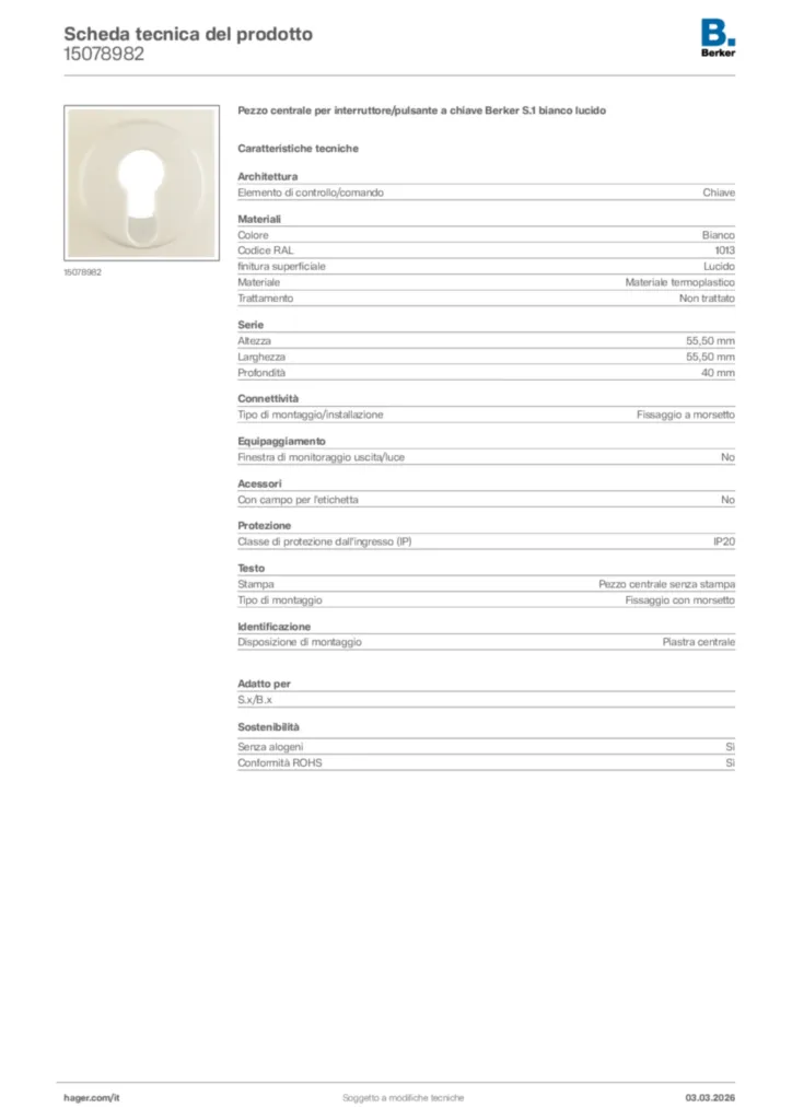 Immagine Berker Scheda tecnica del prodotto 15078982 | Hager Italia
