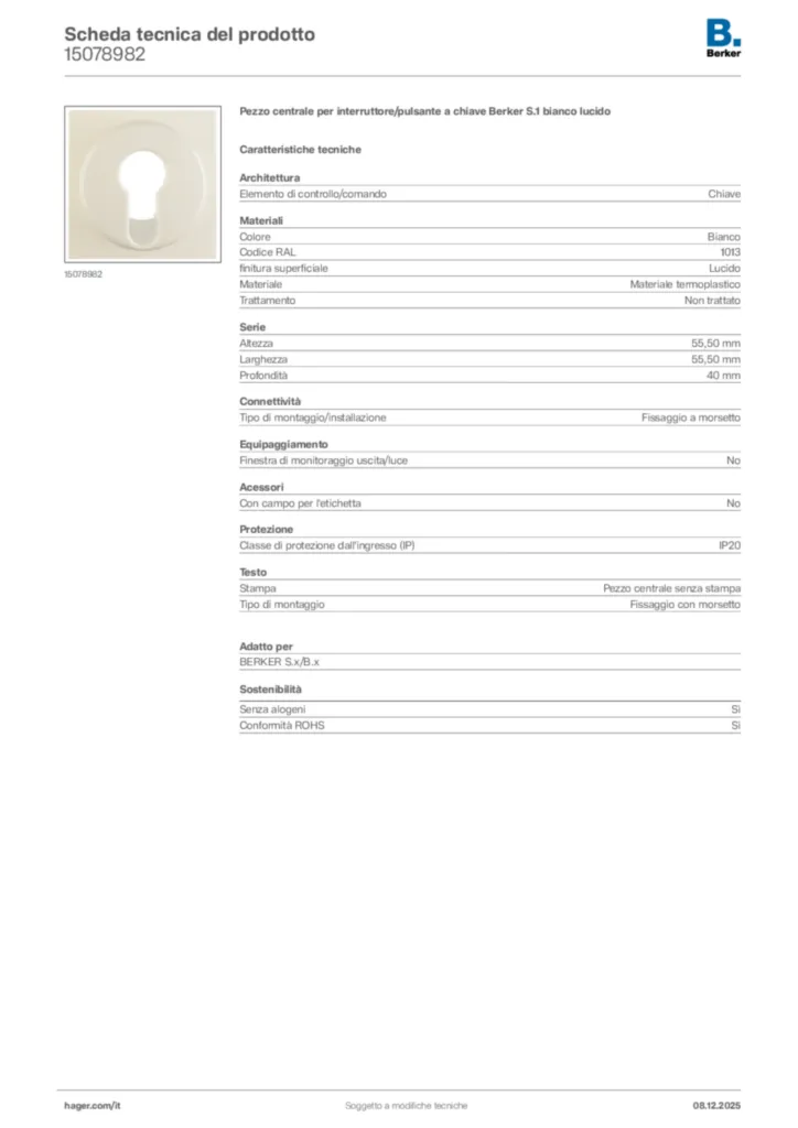 Immagine Berker Scheda tecnica del prodotto 15078982 | Hager Italia