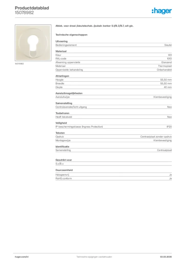 Afbeelding Hager Productdatablad 15078982 | Hager Nederland