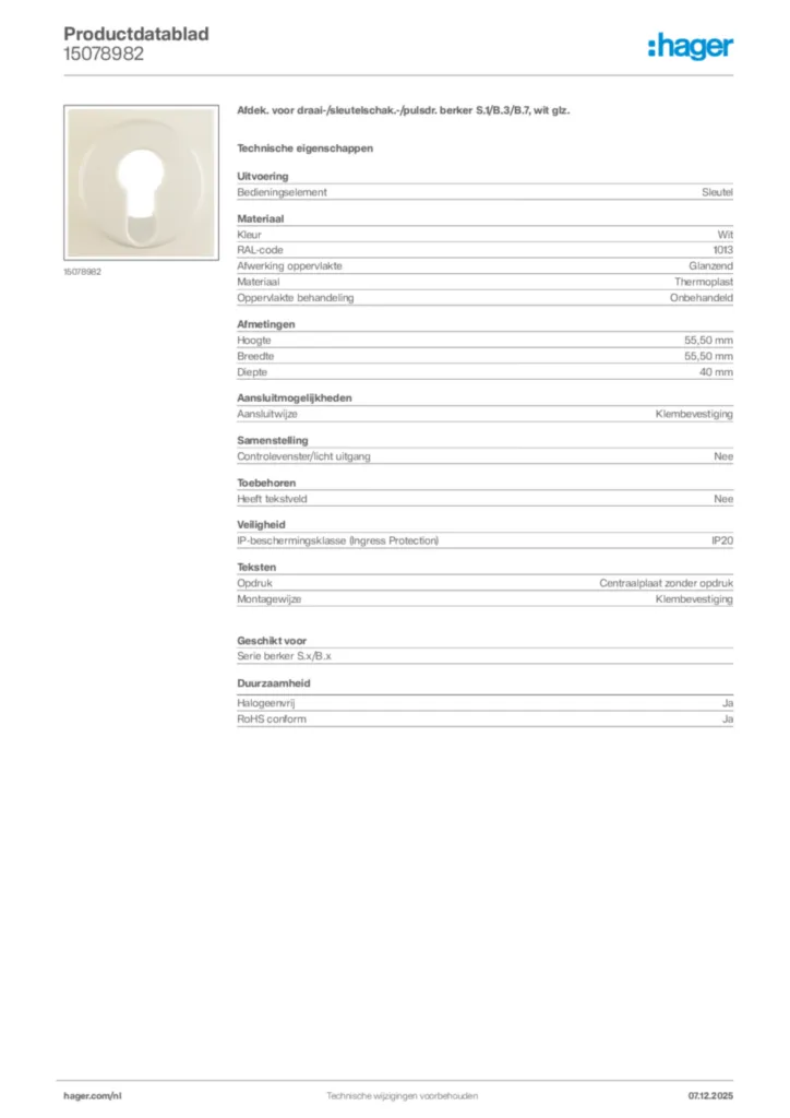 Afbeelding Hager Productdatablad 15078982 | Hager Nederland
