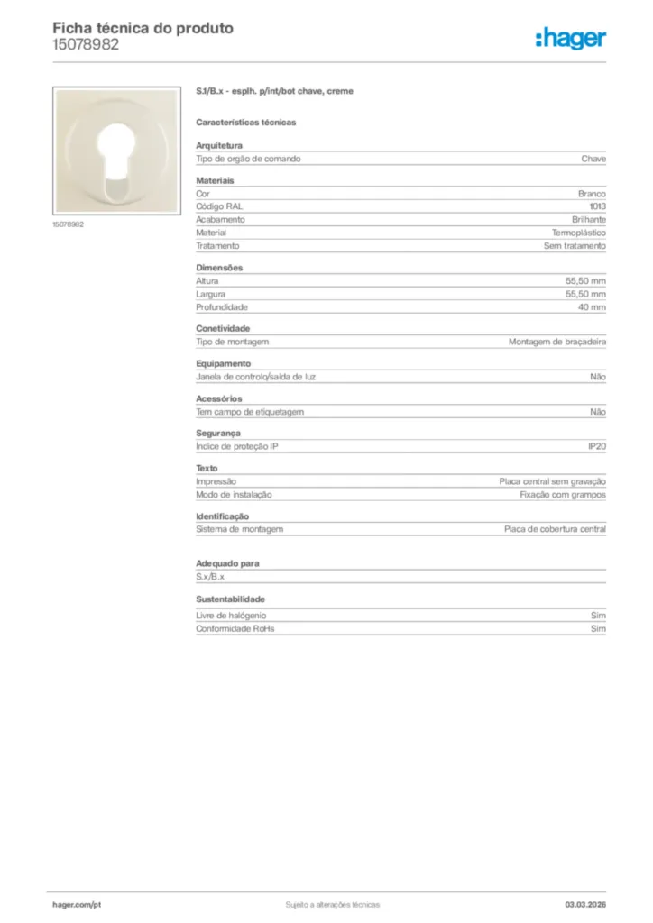 Imagem Hager Ficha técnica do produto 15078982 | Hager Portugal