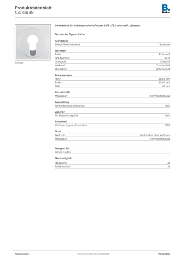 Bild Berker Produktdatenblatt 15078989 | Hager Deutschland