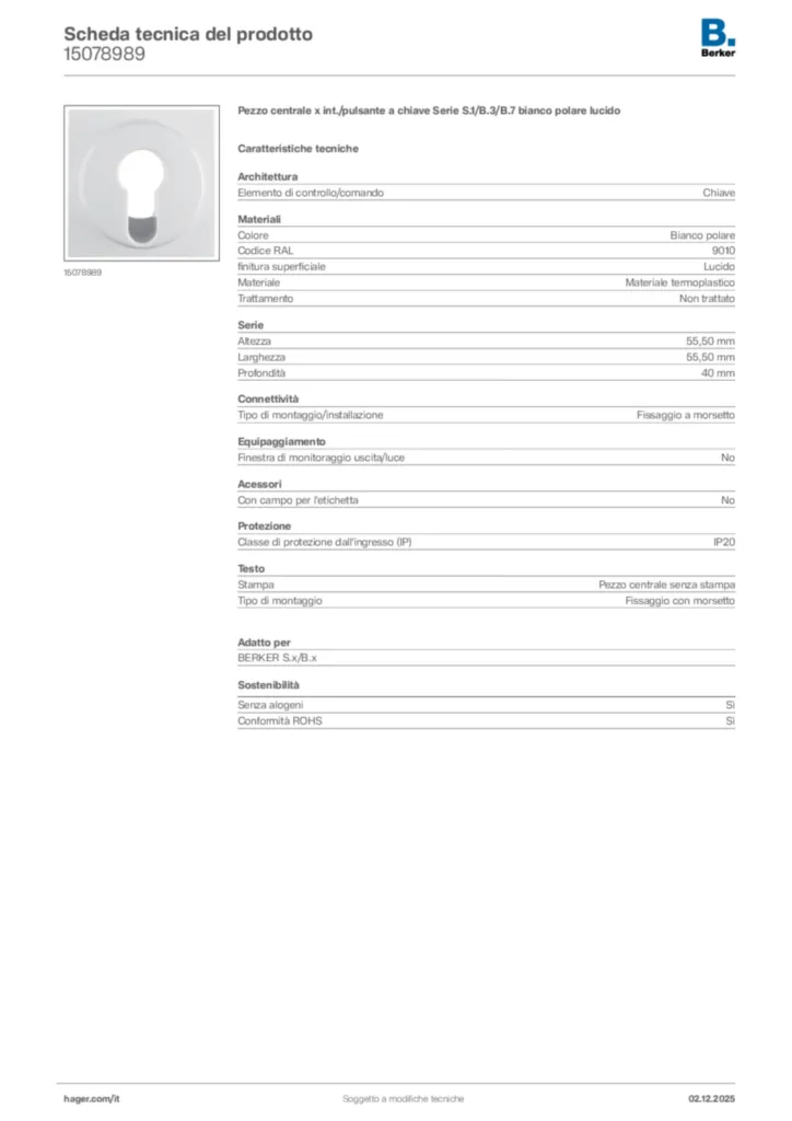 Immagine Berker Scheda tecnica del prodotto 15078989 | Hager Italia