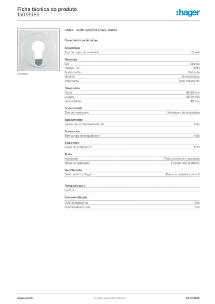 Imagem Hager Ficha técnica do produto 15078989 | Hager Portugal