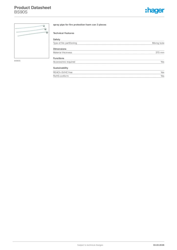 Image Hager Product data sheet BS90S  | Hager Africa