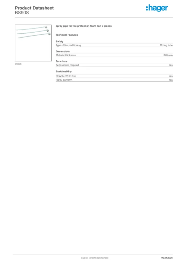Image Hager Product data sheet BS90S  | Hager Africa