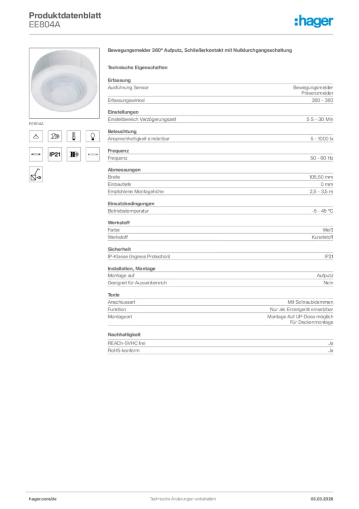 Bild Hager Produktdatenblatt EE804A | Hager Deutschland
