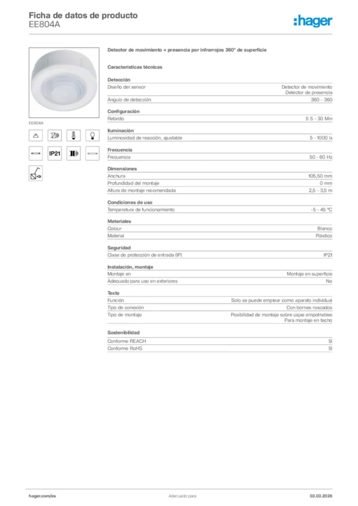Imagen Hager Ficha de datos de producto EE804A | Hager España
