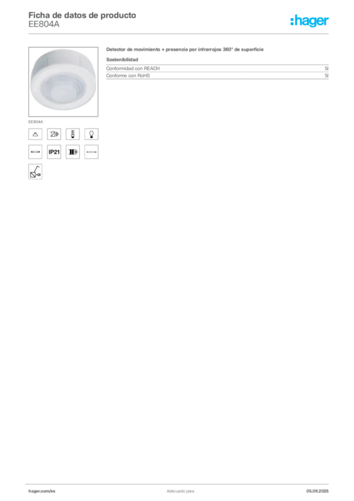 Imagen Hager Ficha de datos de producto EE804A | Hager España