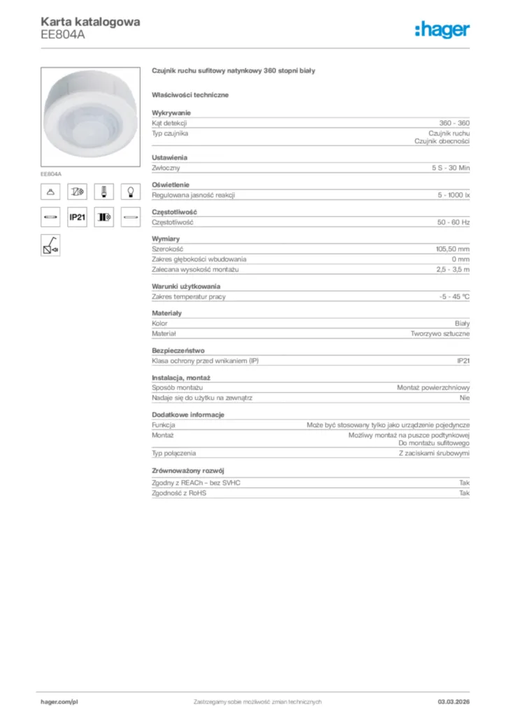 Zdjęcie Hager Karta katalogowa EE804A | Hager Polska