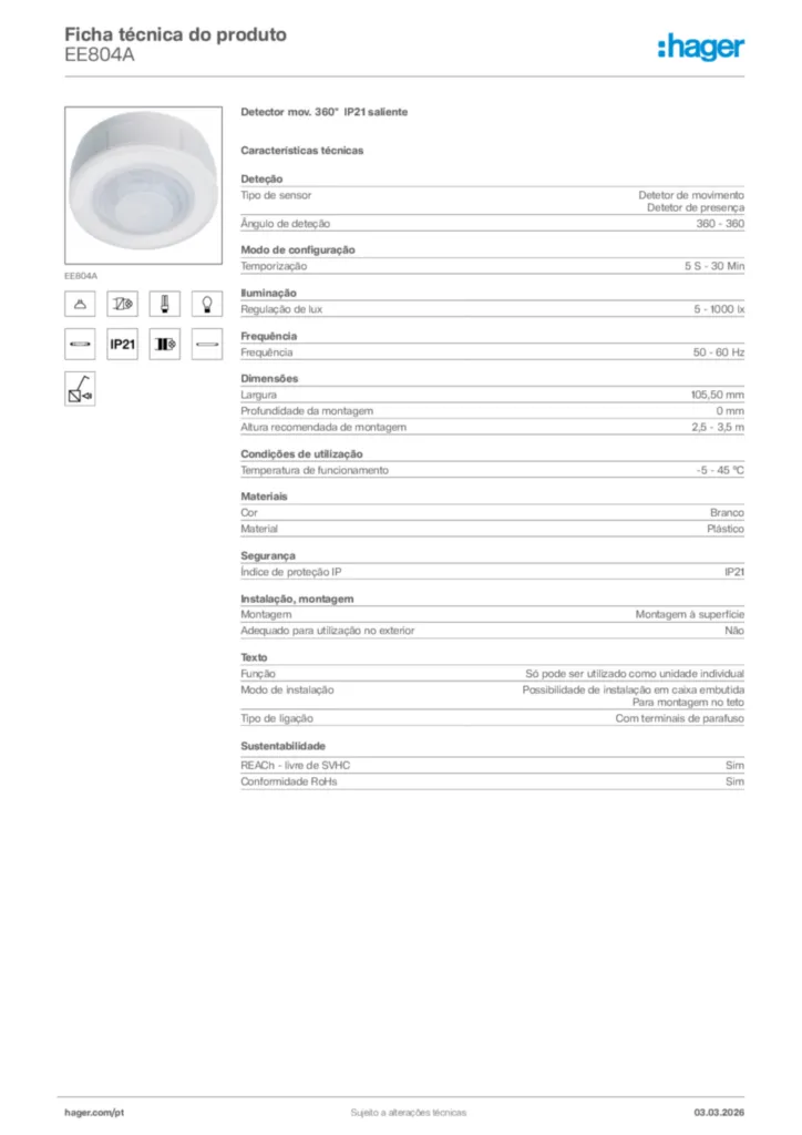 Imagem Hager Ficha técnica do produto EE804A | Hager Portugal