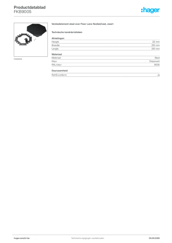 Afbeelding Hager Productdatablad FKB9005 | Hager Belgium