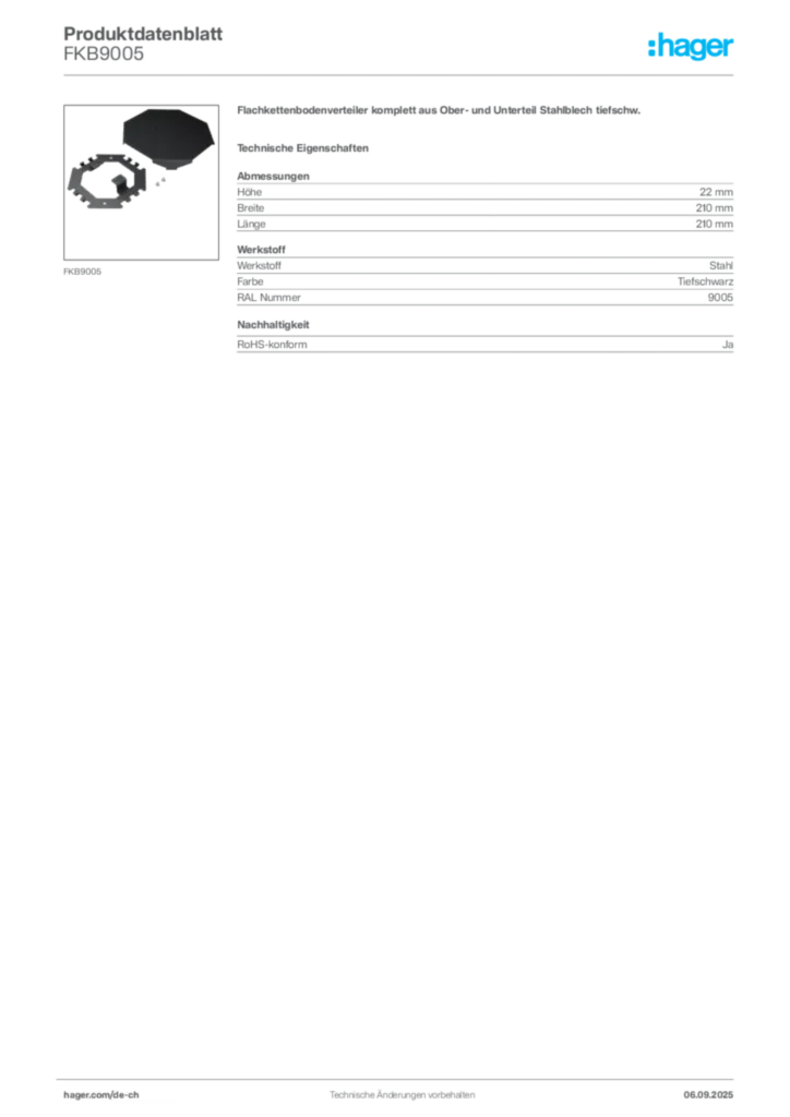 Bild Hager Produktdatenblatt FKB9005 | Hager Schweiz