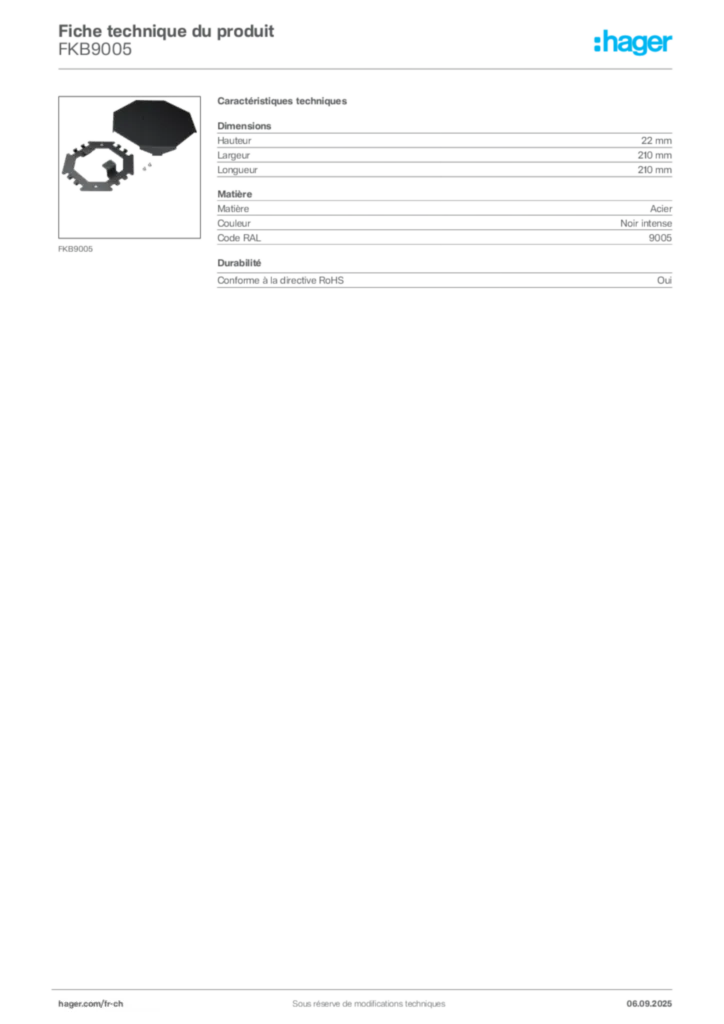 Image Hager Fiche technique du produit FKB9005 | Hager Suisse