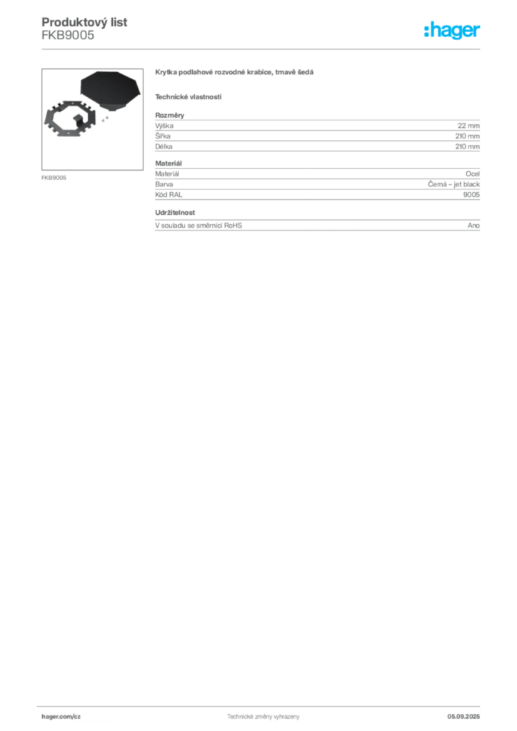 Obrázek Hager Produktový list FKB9005 | Hager