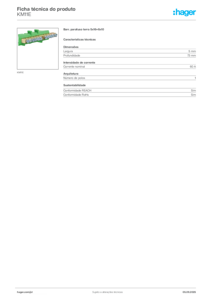 Imagem Hager Ficha técnica do produto KM11E | Hager Portugal