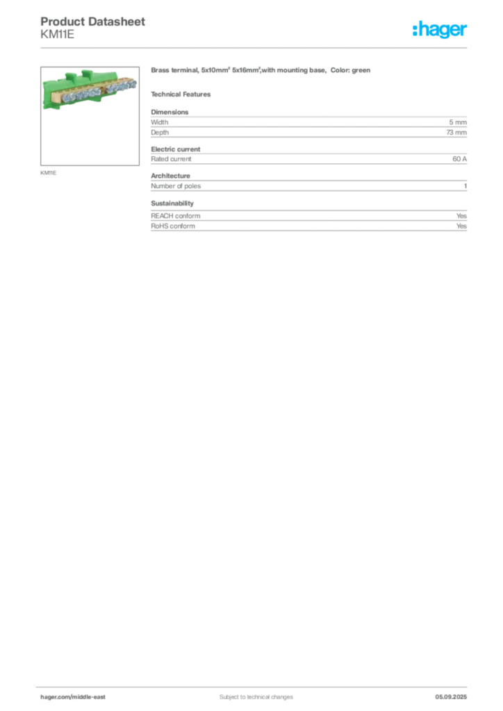 Image Hager Product data sheet KM11E  | Hager