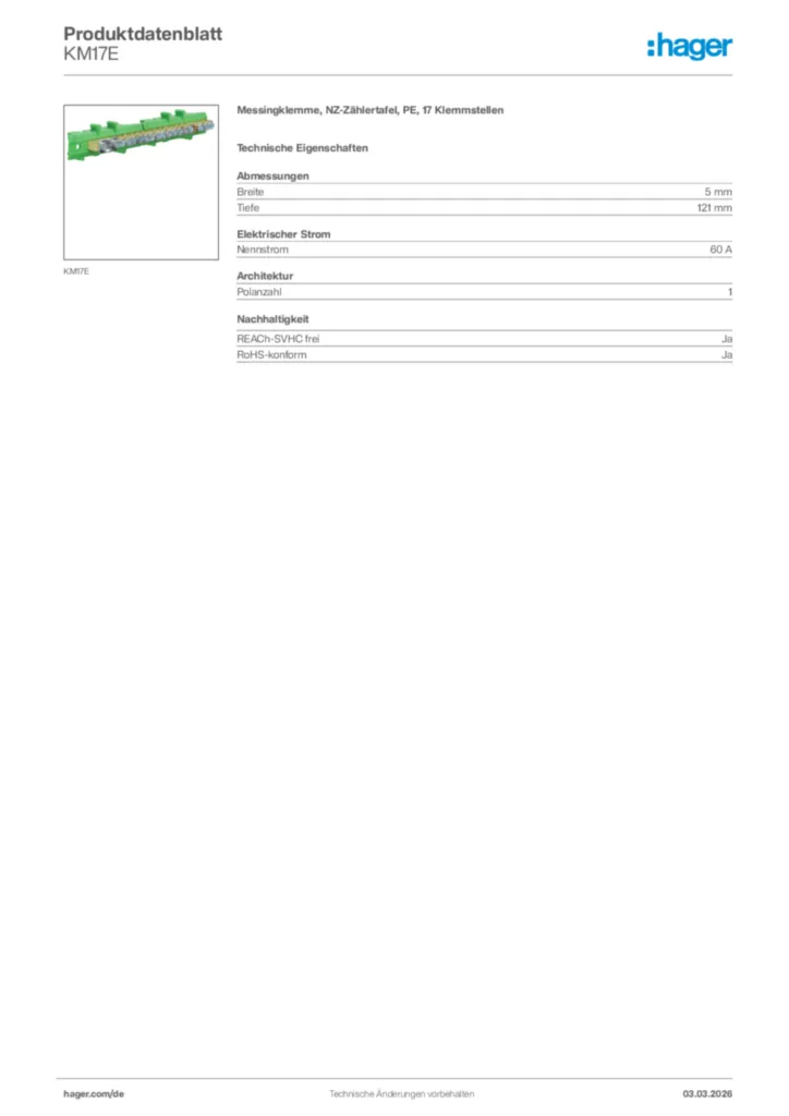Bild Hager Produktdatenblatt KM17E | Hager Deutschland