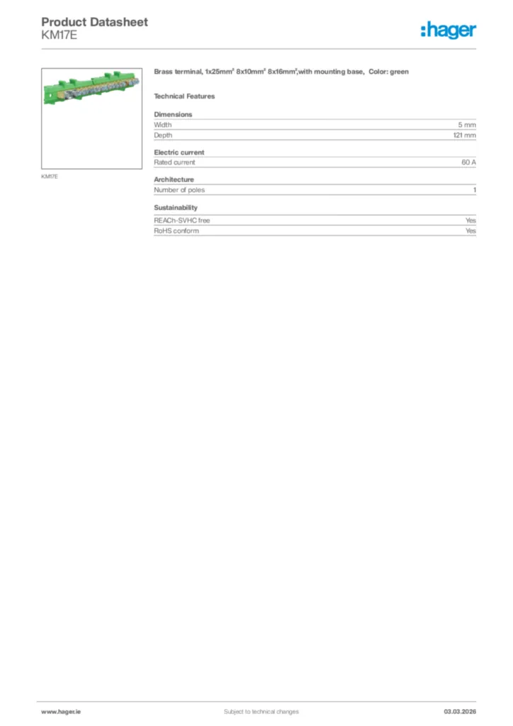 Image Hager Product data sheet KM17E  | Hager