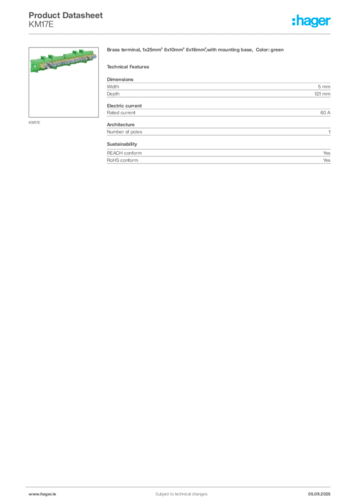 Image Hager Product data sheet KM17E  | Hager