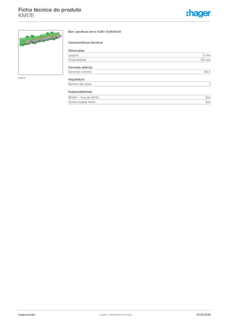Imagem Hager Ficha técnica do produto KM17E | Hager Portugal