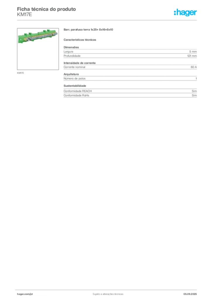 Imagem Hager Ficha técnica do produto KM17E | Hager Portugal