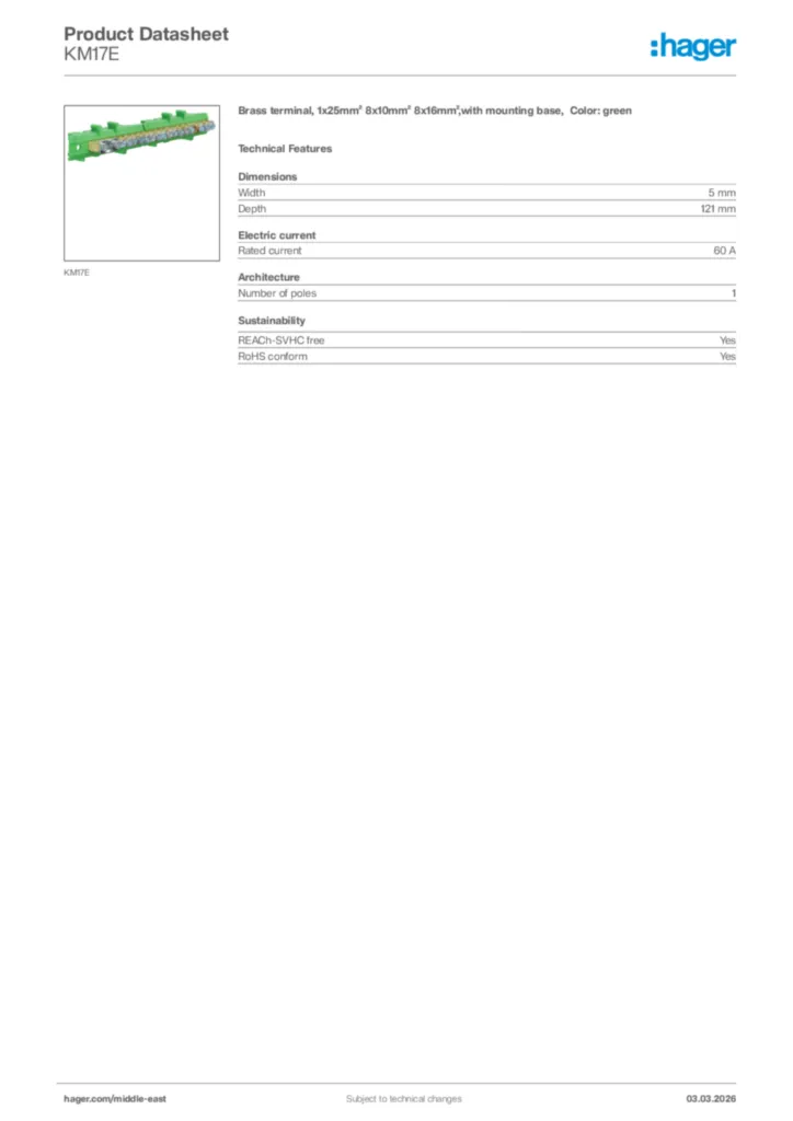 Image Hager Product data sheet KM17E  | Hager