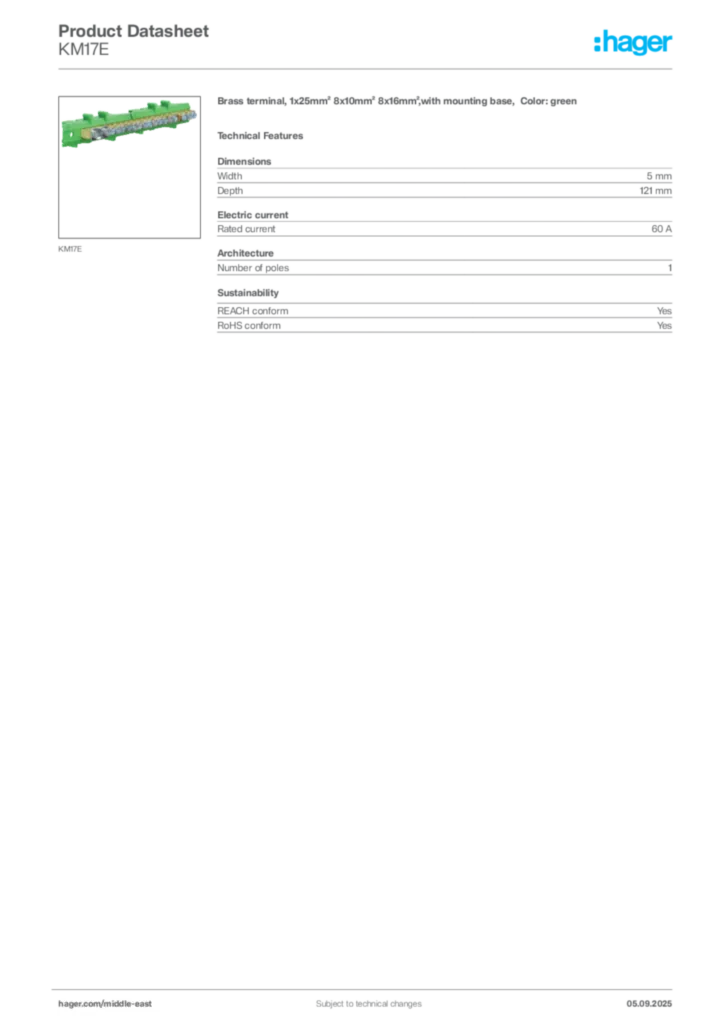 Image Hager Product data sheet KM17E  | Hager