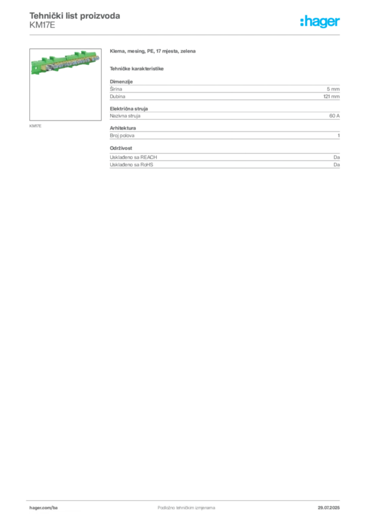Slika Hager Product data sheet KM17E  | Hager
