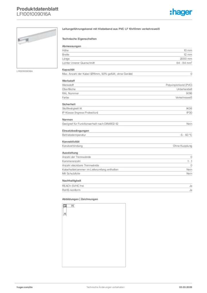 Bild Hager Produktdatenblatt LF1001009016A | Hager Deutschland