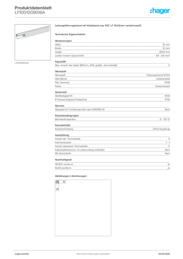 Bild Hager Produktdatenblatt LF1001009016A | Hager Deutschland