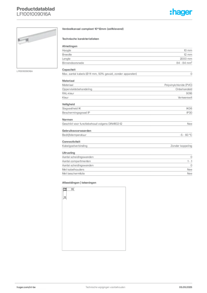 Afbeelding Hager Productdatablad LF1001009016A | Hager Belgium