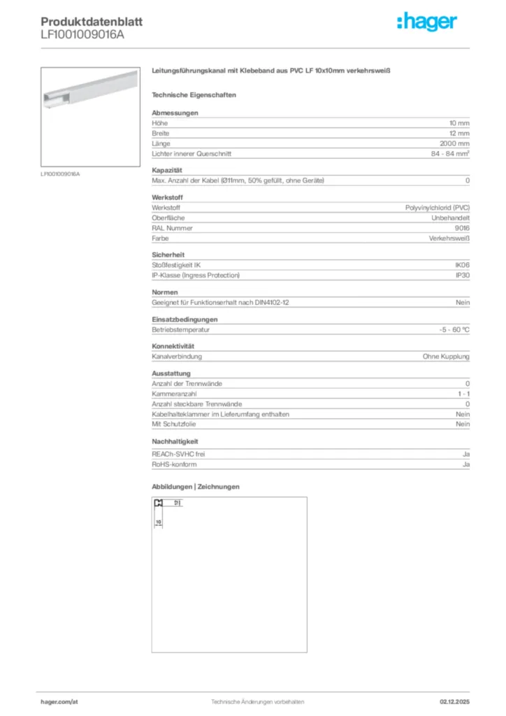 Bild Hager Produktdatenblatt LF1001009016A | Hager Deutschland