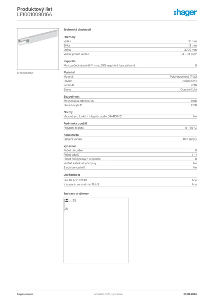 Obrázek Hager Product data sheet LF1001009016A | Hager